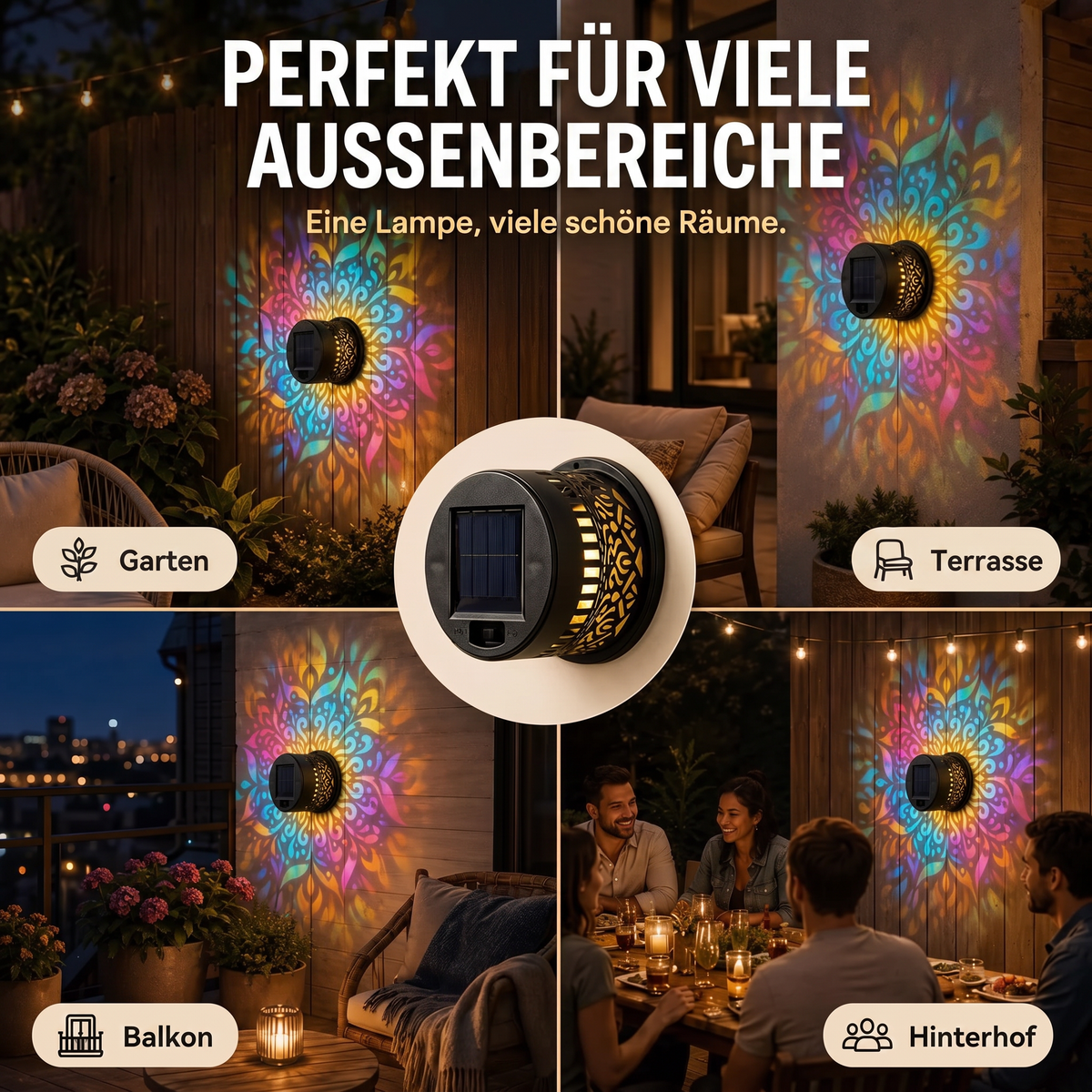 🌀💥 Zeitlich begrenztes Angebot: 1 kaufen, 1 gratis erhalten 🌞💡 WREE® Solar-Mandala-Außenwandleuchte – Projektionslampe für Gartenzaun & Terrasse