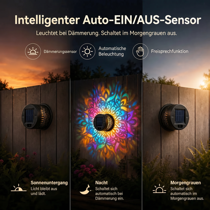 🌀💥 Zeitlich begrenztes Angebot: 1 kaufen, 1 gratis erhalten 🌞💡 WREE® Solar-Mandala-Außenwandleuchte – Projektionslampe für Gartenzaun & Terrasse
