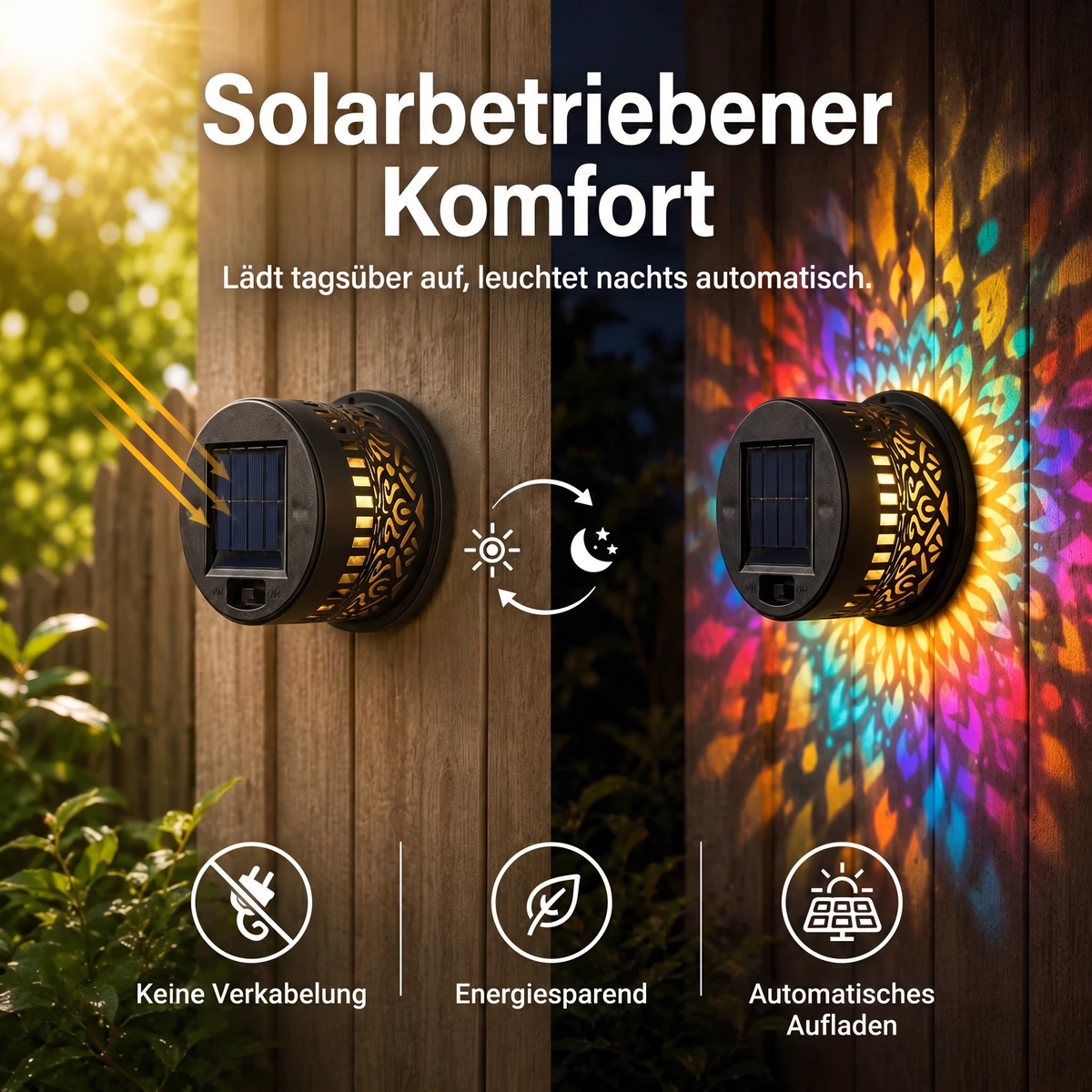 🌀💥 Zeitlich begrenztes Angebot: 1 kaufen, 1 gratis erhalten 🌞💡 WREE® Solar-Mandala-Außenwandleuchte – Projektionslampe für Gartenzaun & Terrasse